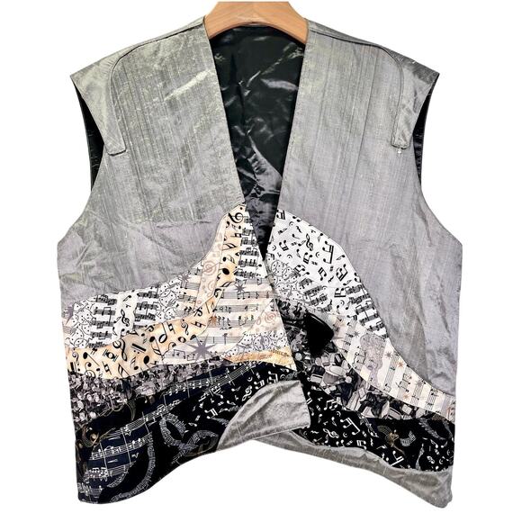 Handmade Music Vest Wearable Art Sz L Quilted Silk Musician Teacher Composer - Picture 1 of 9